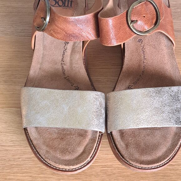 Sofft Bali Women’s 8.5 Brown Leather Strappy Sandals Tan Low Heel Ankle Strap - Picture 4 of 11